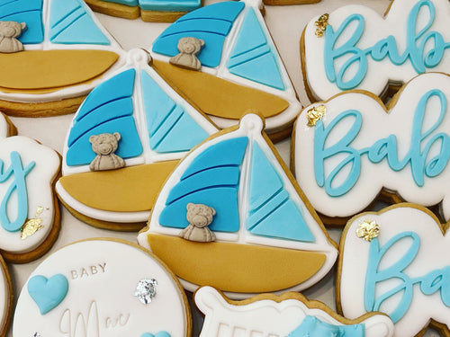 Blue Boat Baby Cookies