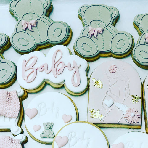 Blush Baby Name Cookie and White Personalised Baby Shower Cookie