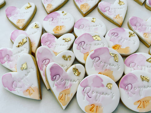 Loveheart Circle Watercolour Fondant Cookies