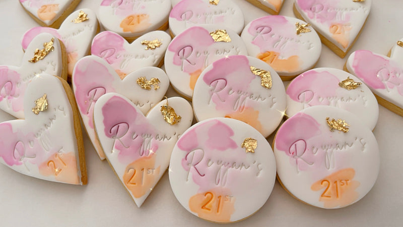 Pink and Orange Watercolour Circles and Loveheart Cookies