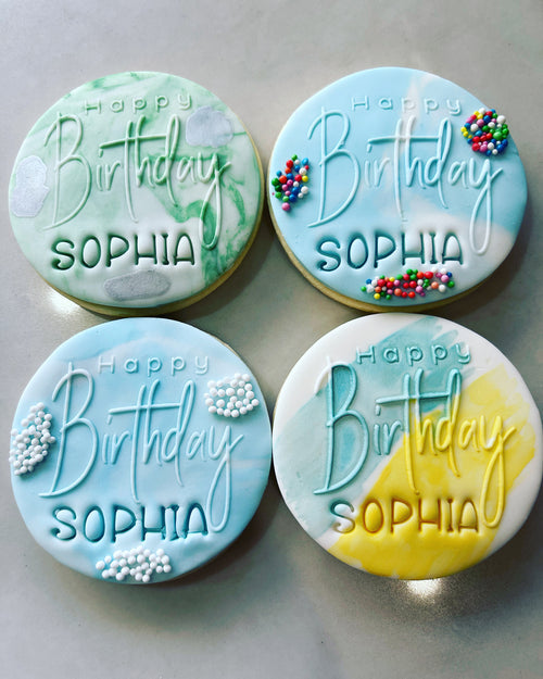Blue Personalised Birthday Cookies with Marble circle cookies