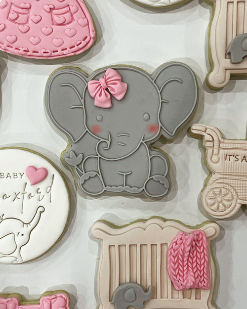 Brown Elephant Baby Shower Cookie with Light Brown Cot Cookie