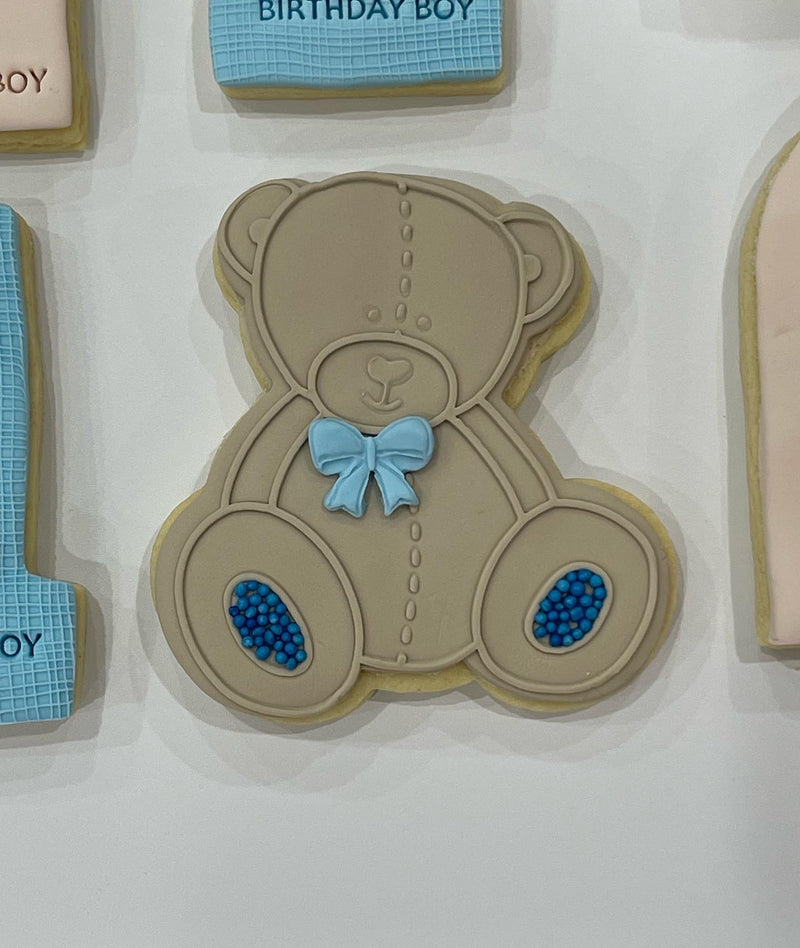 Brown Teddy Bear Cookie with Blue Bow