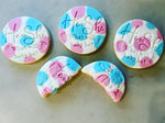 Gender Reveal Cookies in White, Pink and Blue Colours with Split Open Cookie