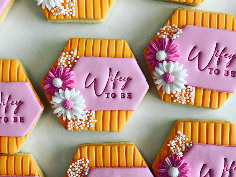 Hexagon Wifey to be Hens Biscuits with White Flower