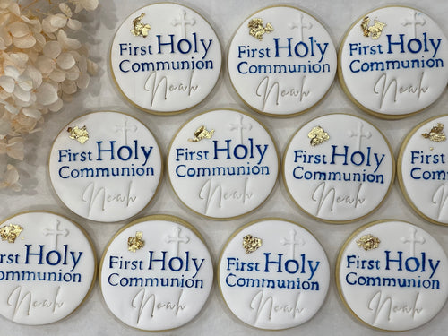 First Holy Communion Cookies with Gold Leaf and Holy Cross Cookie