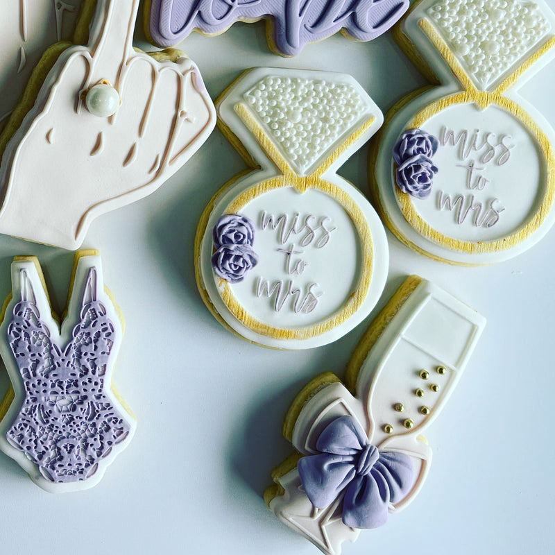 Lilac Dress Cookie & Lilac Champagne Glass Cookie