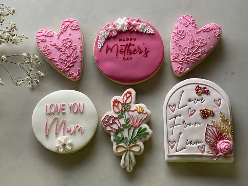 Personalised Mothers Day Cookies in Pink and White 