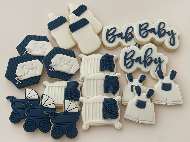 Navy White Baby Shower Cookies