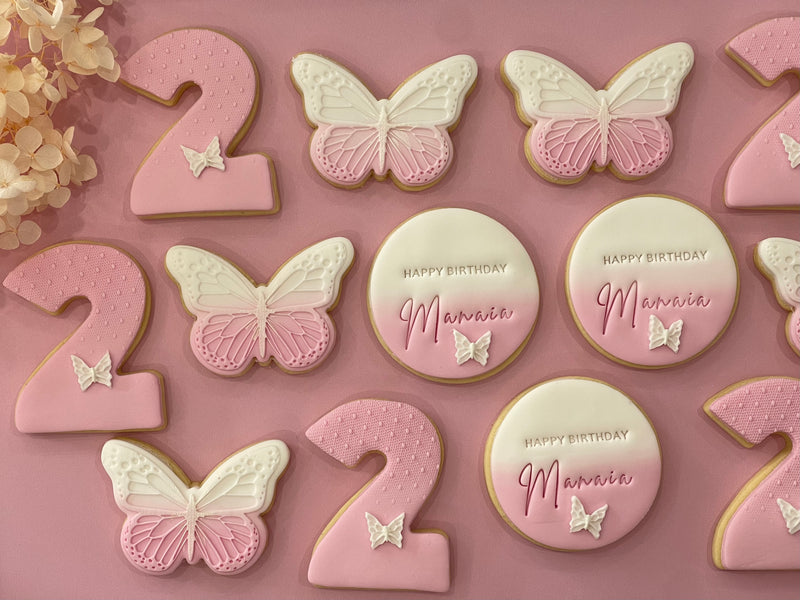 Ombre Butterfly Cookies with Circle Personalised Cookie