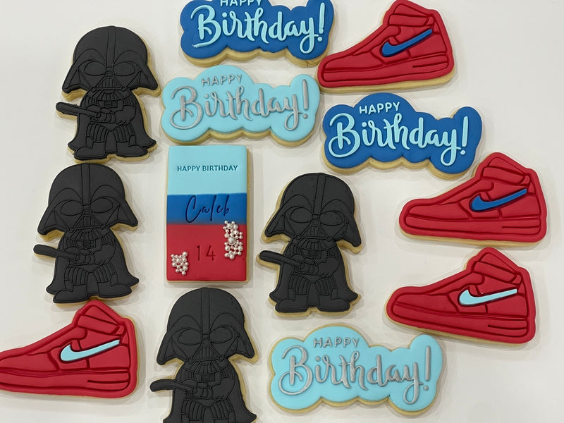 Personalised Darth Vadar Cookies with Red Nike Shoe Cookies