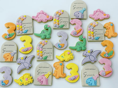 Personalised Dinosaur Cookies in Green and Pink