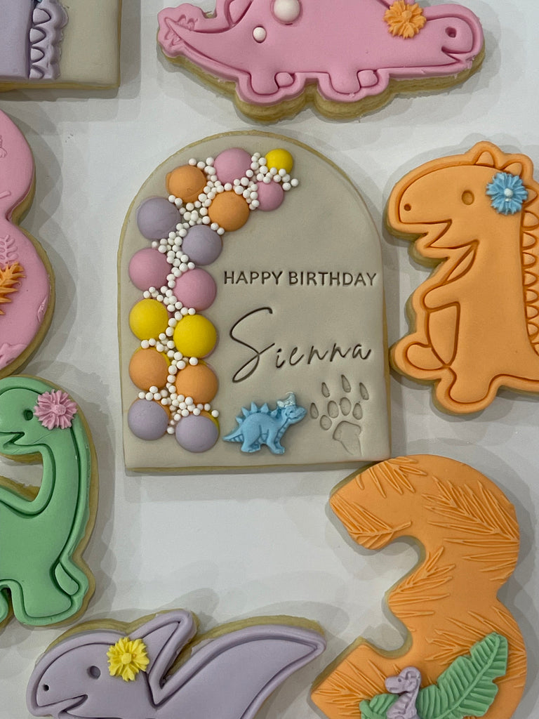 Personalised Dinosaur Cookies with Brown Arch Cookies
