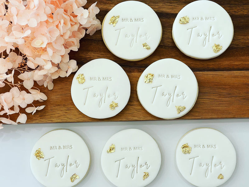 Personalised Wedding Cookies with Gold Leaf