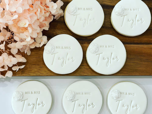 Personalised Wedding Cookies with White Rose