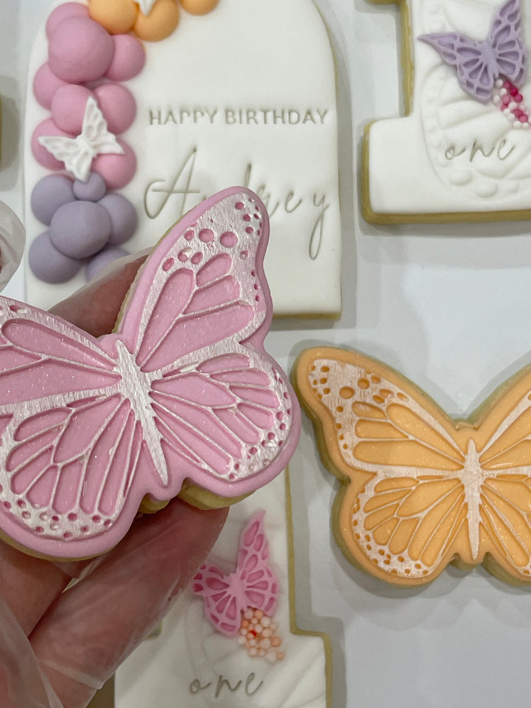 Pink Butterfly Cookie with gold Sparkles