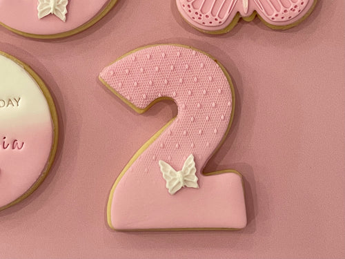 Pink Number 2 Cookie with White Butterfly