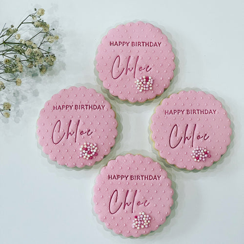 Pink Personalised Cookies with Happy Birthday Name