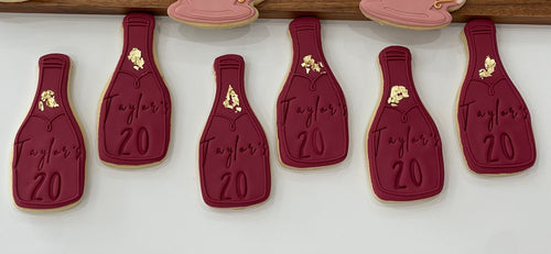 Red Port Bottle Cookies with Gold Leaf