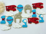 Red Plane Cookies with Blue Hot Air Balloon Cookies and Blue 1st Bday Cookie