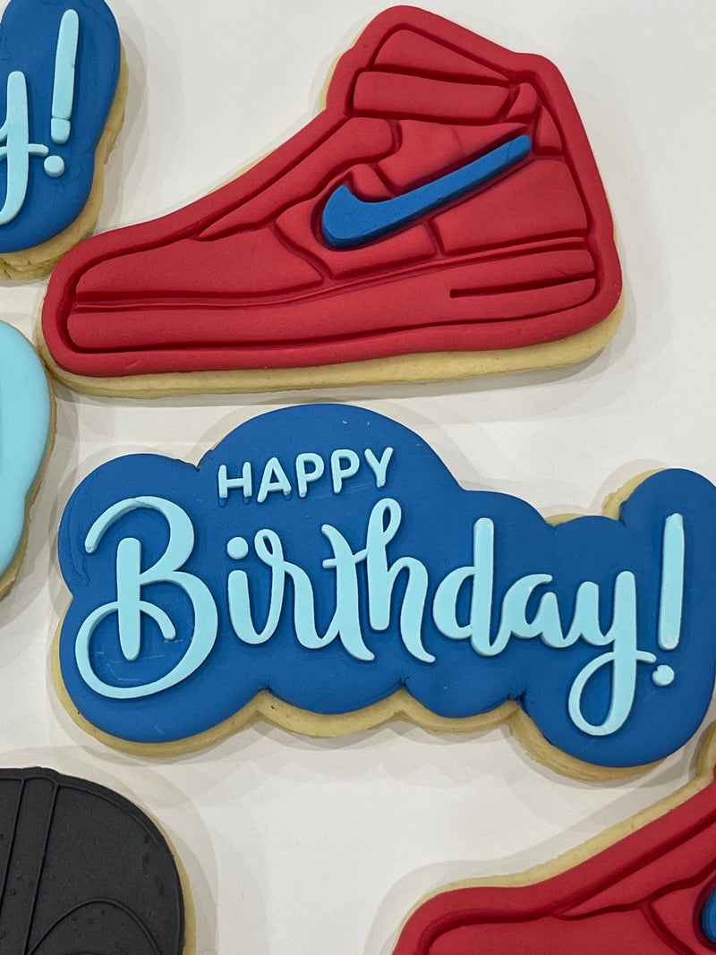 Red Nike Shoe Cookies with Happy Birthday Cookie