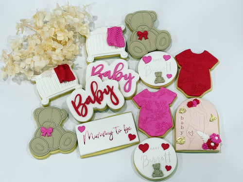 Red and Pink Baby Shower Cookies
