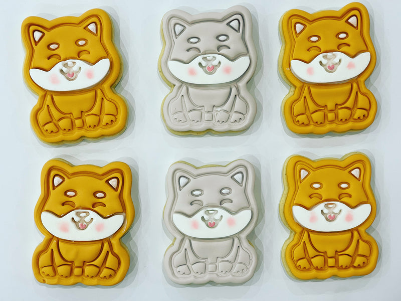 Shiba Inu Dog Cookies in Silver and Gold
