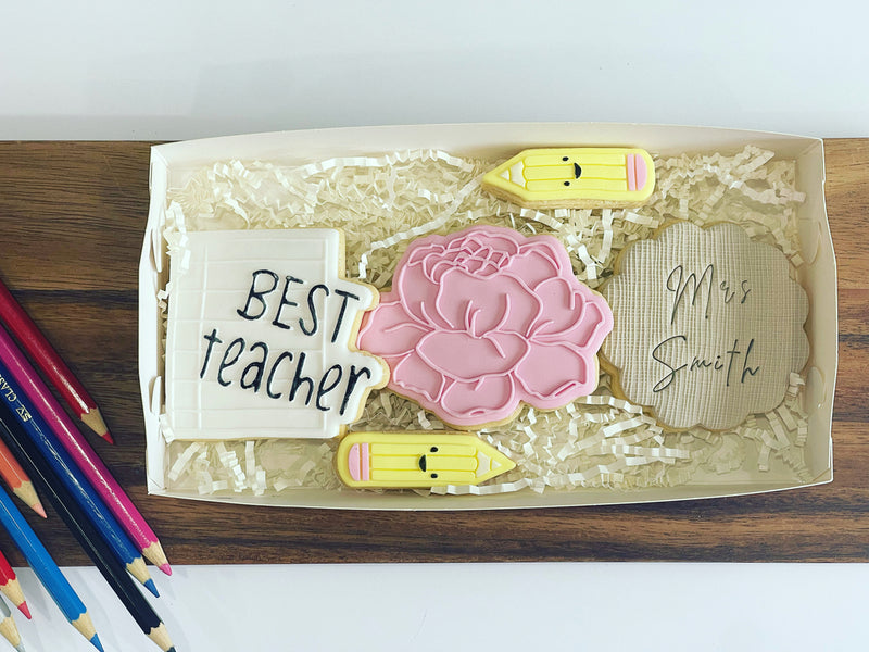 Teacher Appreciation Cookies Pack 1 including Best Teacher Cookie and Personalised Teacher Cookie