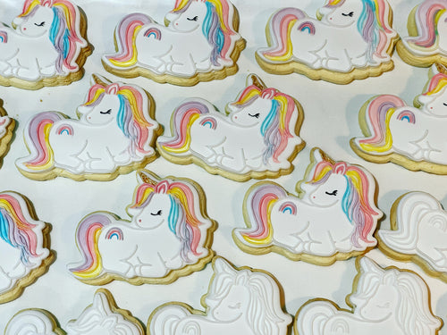 Unicorn Cookies with Gold Manes and Rainbow Colours