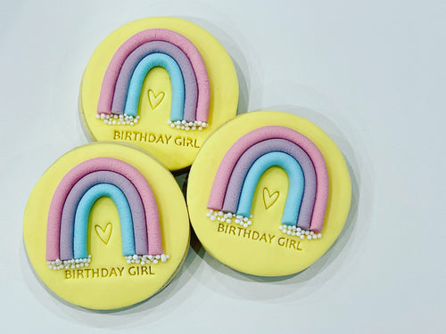 Rainbow Cookies with Personalied Name and yellow background